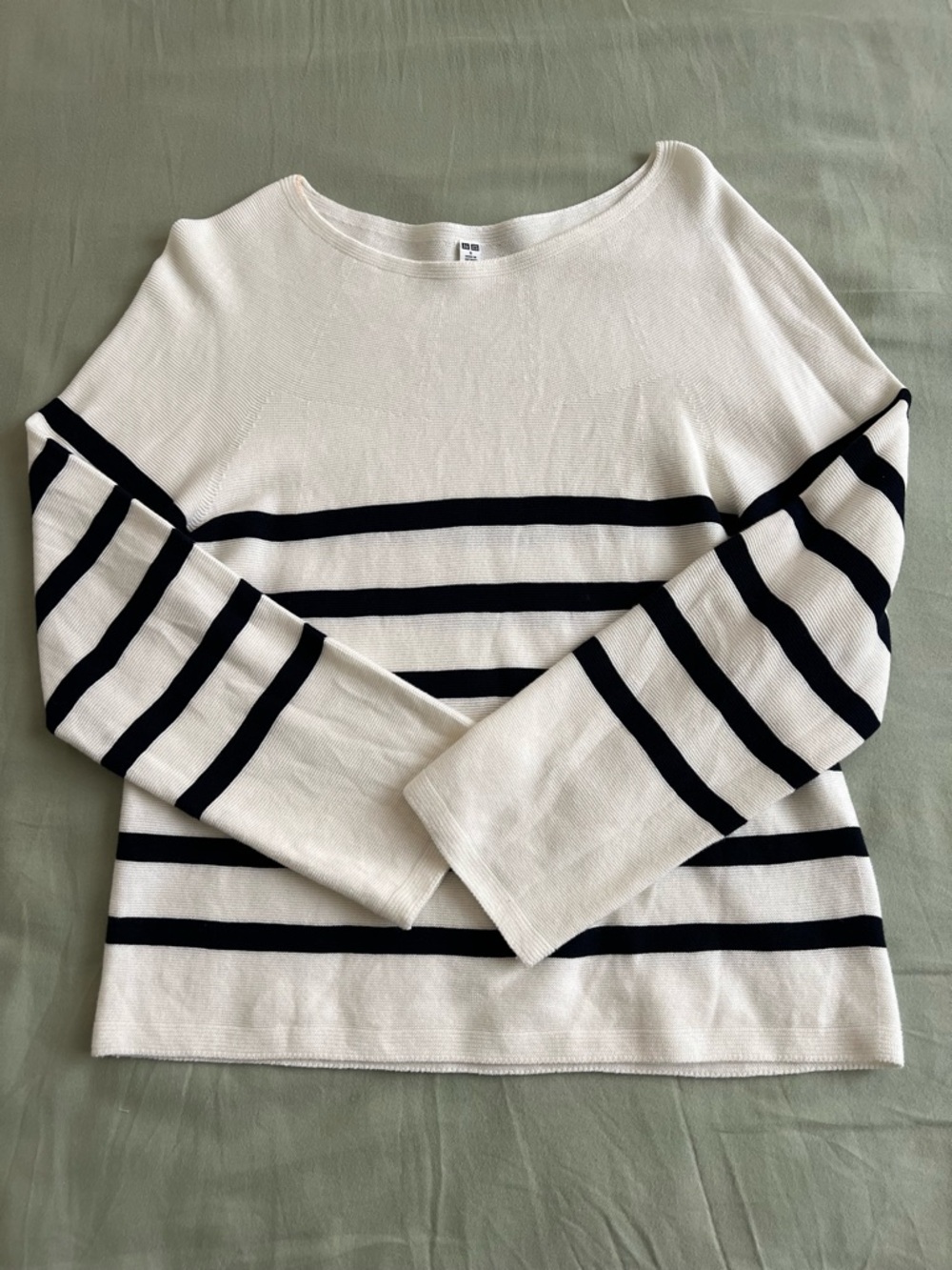 Uniqlo 100% cotton Cream/white and Black Striped Knit Top